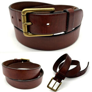 Vintage 90s GAP Brown Genuine Italian Leather Brass Buckle Belt 34 Made in USA
